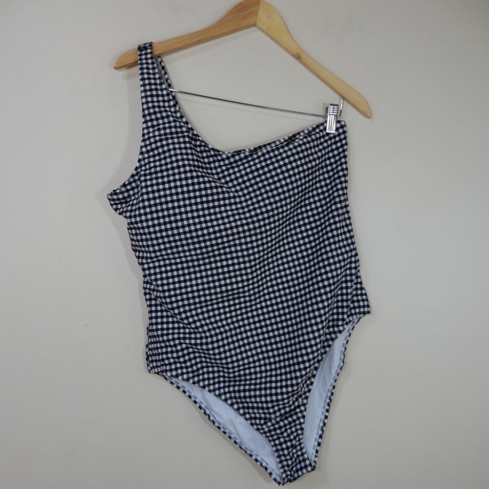 ANDIE The Nantucket One Shoulder SWIMSUIT Size XXXL 3X Black White Gingham NEW - Picture 2 of 7